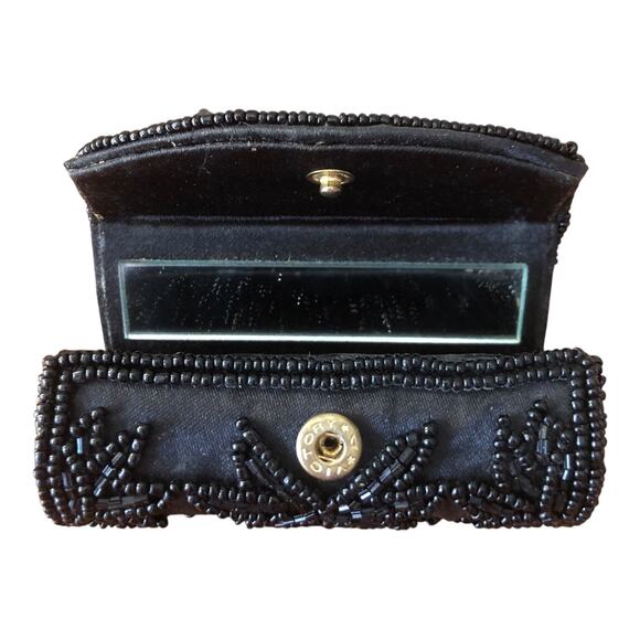 Vintage Beaded Evening Lipstick Case Holders Lot Red & Black Floral With Mirrors - Picture 4 of 16